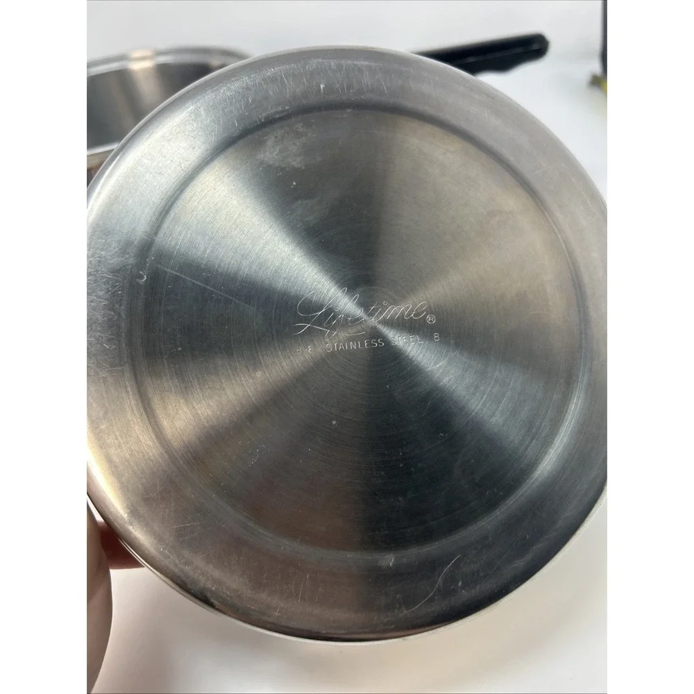 Vintage Lifetime 2.5 QT Saucepan Double Boiler and Lid Stainless Steel USA 3 PC